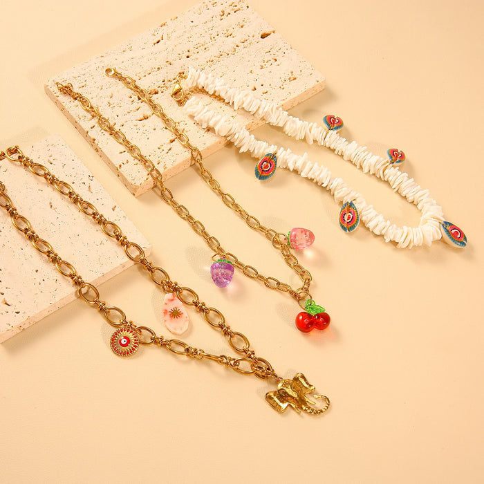 Wholesale Fashionable original scallop necklace with oil dripping eyes, sea scallop stainless steel chain hanging pendant necklace