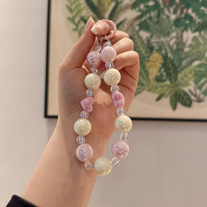 Wholesale Handmade beaded bag bracelet keychain, colorful acrylic plated car keychain pendant