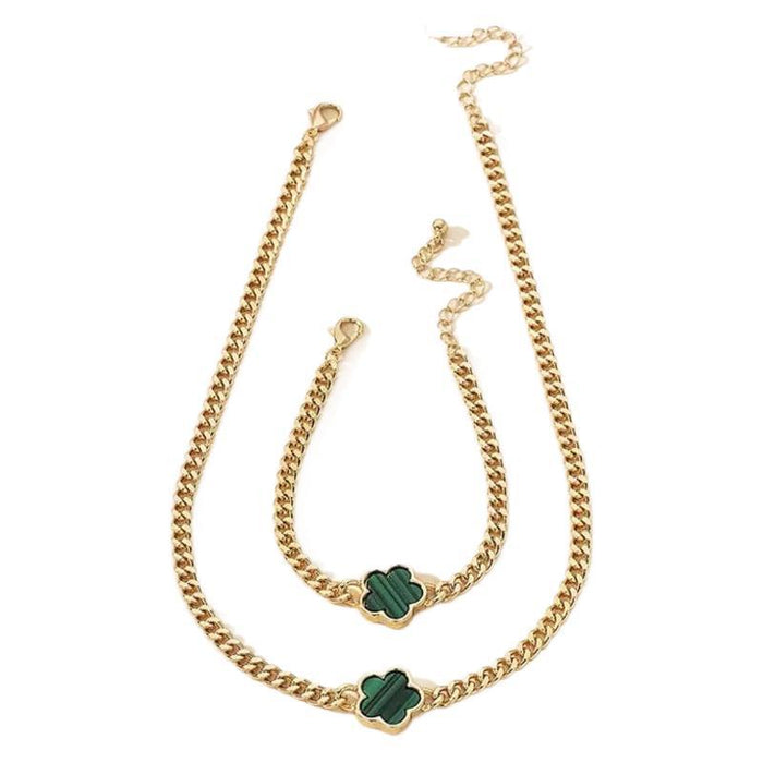 Wholesale 2pcs/ set Multicolor Lucky Five-Leaf Clover Chain Jewelry Set