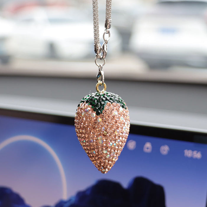Wholesale Crystal Cherry Strawberry Car Charm Pendant Trendy Car Key Accessory