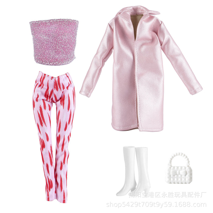 Wholesale Doll  clothes multi-color long leather coat skirt beaded shorts dress