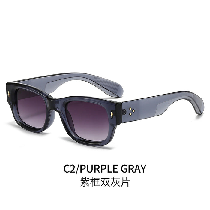 Wholesale Minimalist sunglasses with narrow frame, wide legs, personalized rice nail decoration, fashionable sunglasses