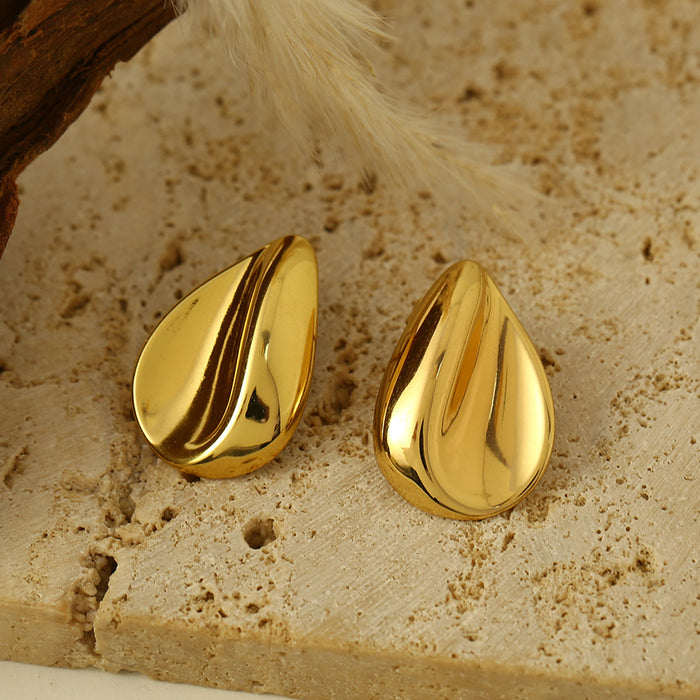 Wholesale Fashionable irregular concave gold water droplet earrings, niche high-end temperament, titanium steel non fading ear accessories