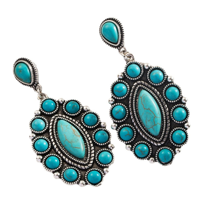 Wholesale Geometric turquoise leather statement earrings
