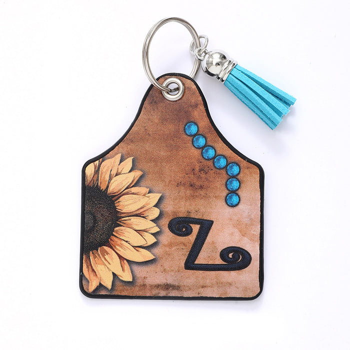 Wholesale Leather Sunflower Letter Tassel Keychain Pendant