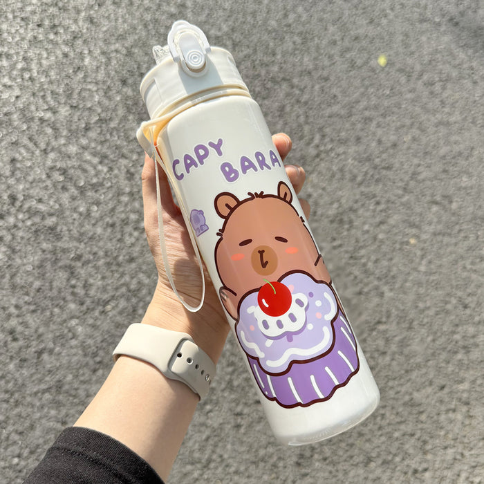 Wholesale  Straw Water Cup Cute Children' s Straw Cup Student Portable Cartoon Water Cup with Lanyard