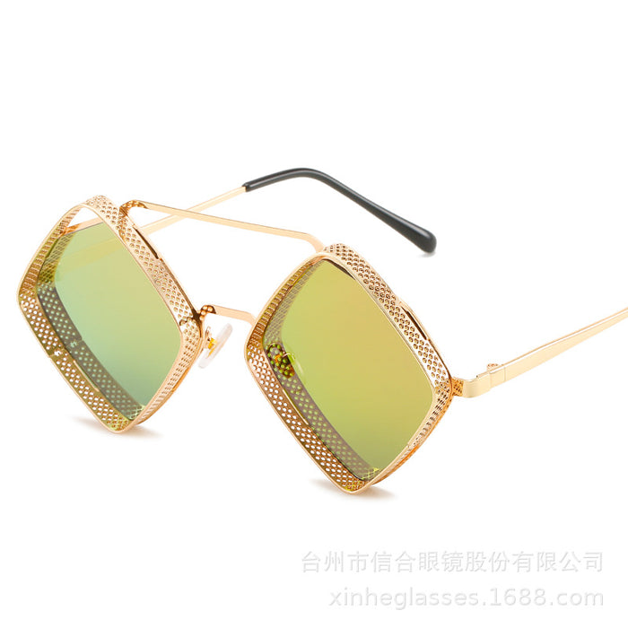 Wholesale Metal Rhombus Double-Bridge Sunglasses