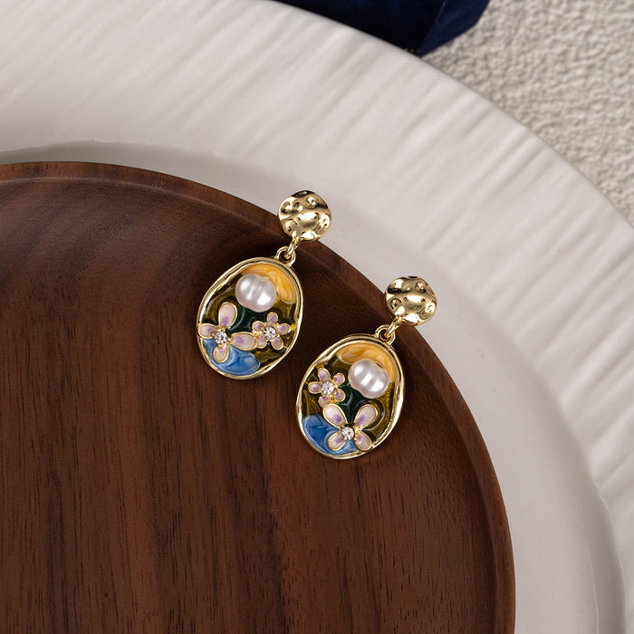 Wholesale Retro Zinc Alloy Earrings with Green Flower Design Jewelry Accessory