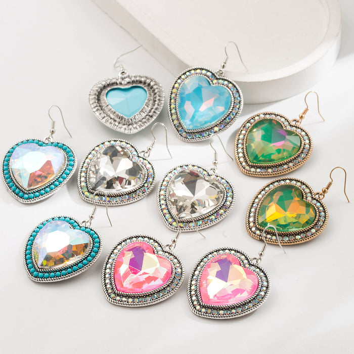Wholesale Retro Heart Turquoise Inlay Earrings