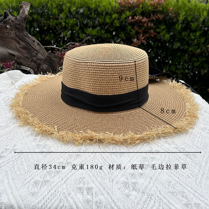 Wholesale Lafite Grass Edge Splicing Hat Sunshade Hat Artistic Bow