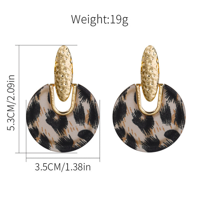 Wholesale Alloy round Disc Earrings Leopard Print Gold Plated S925 Silver Needle Drop