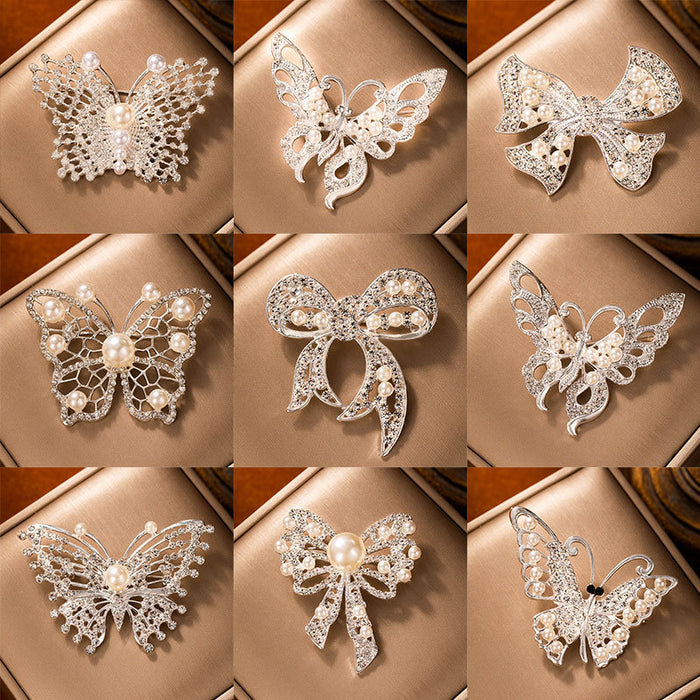 Wholesale Butterfly Diamond Pearl Brooch Collar Elegant Corsage  Heavy Industry Pin