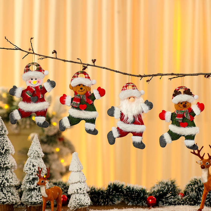 Wholesale Fabric Red and Green Dancing Pendant Hand-Raising Doll Pendant Christmas Tree Small Pendant Decoration