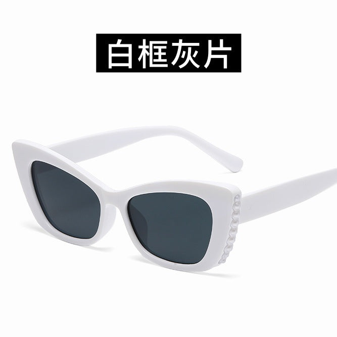 Wholesale Cat's Eye Pearl Sunglasses Simple Sunglasses Trendy Personalized Sunglasses Anti UV High End