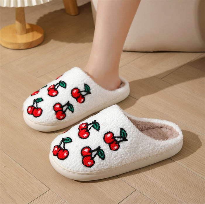 Wholesale Winter cherry cotton slippers women home indoor non-slip warm slippers autumn and winter home