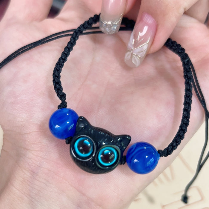 Wholesale Cat ceramic woven rope bracelet with niche design and colorful tassel bracelet accessories