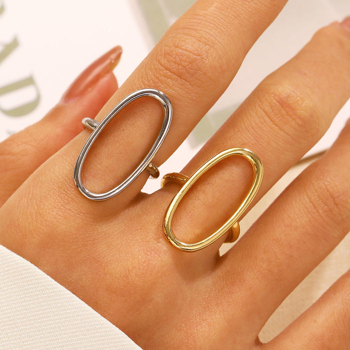 Wholesale Stainless steel ring hollow geometric oval opening ring versatile and simple ring