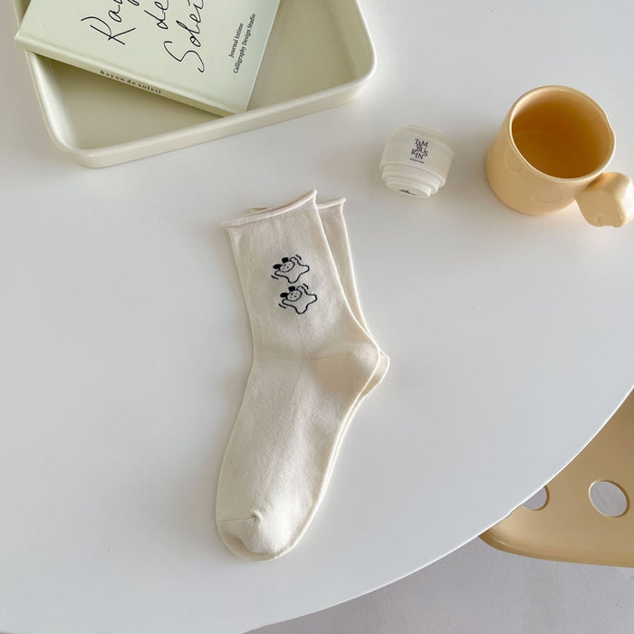 Wholesale Cute cartoon rolled edge socks, mid tube socks, polka dot pile socks