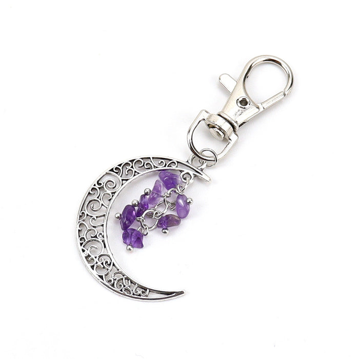 Wholesale Moon Crushed Stone Grape Skewer Natural Crystal Raw Stone Keychain Keychain K42 JDC-KC-HXu001