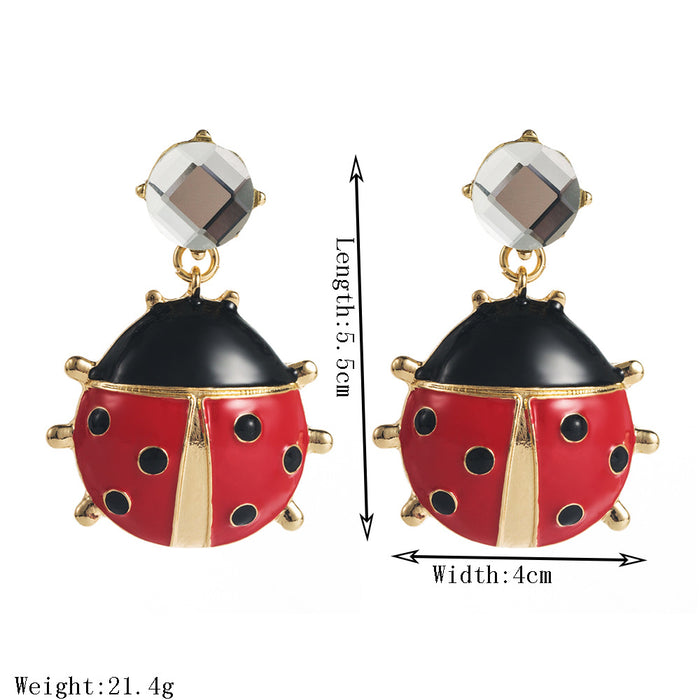 Wholesale red crystal ladybug unique earrings women's retro exaggerated earrings jewelry