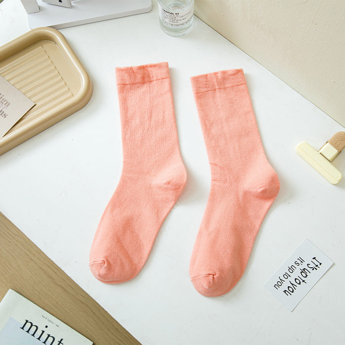Wholesale White mid length socks made of pure cotton, high cut, and elastic, long socks that absorb sweat and pile up socks