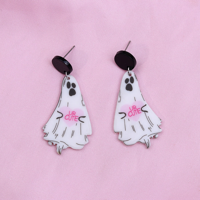 Wholesale  Rainbow Ghost printed acrylic earrings cartoon cute mushroom ghost earrings ear jewelry