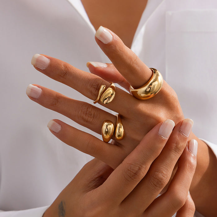 Wholesale Geometric Pearl Ring Set Personalized Liquid Metal Smooth Surface Ring