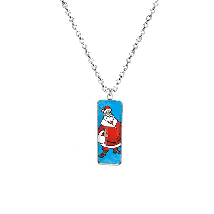 Wholesale Rectangular Pendant Necklace Fashion Creative Christmas Rectangular Time Gemstone Necklace