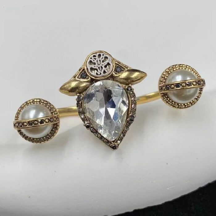 Wholesale 2022 New Maojia Inlaid Dripping Diamond Pearl Retro Ring Brass Material High-end Fashion Versatile Ring