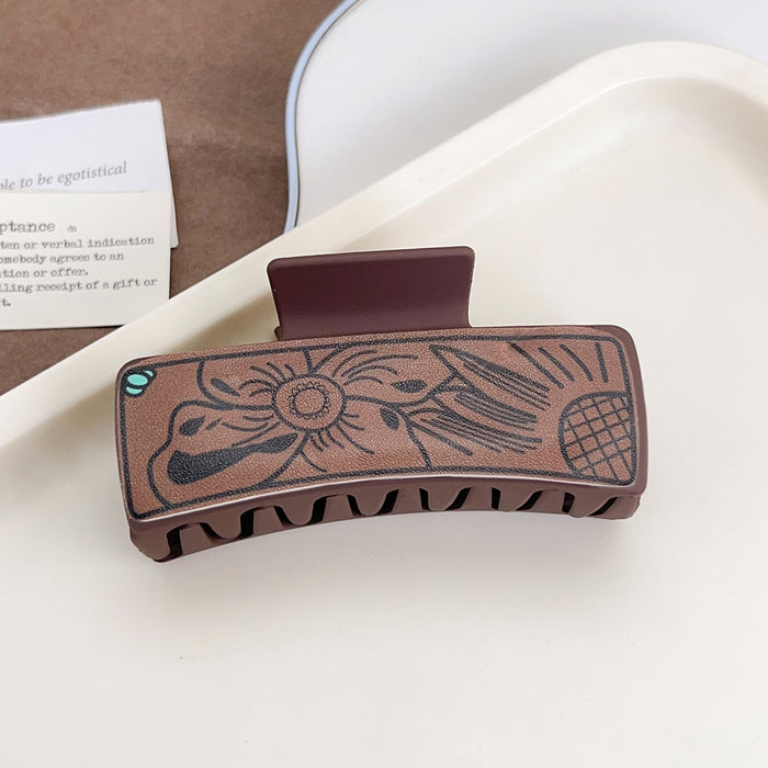 Wholesale Western Cowboy Style Retro Playing Card Hair Accessories Hairpin Leather Printed Shark Clip Grabber