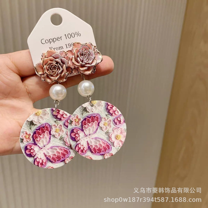 Wholesale Handmade niche design silver needle versatile pink butterfly earrings