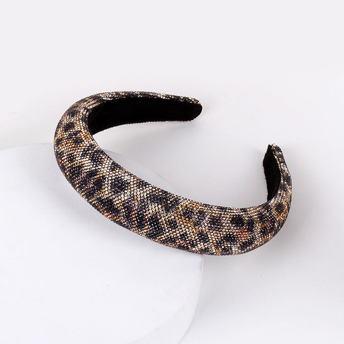 Wholesale Leopard Print Sponge Rhinestone Headband JDC-HD-Mengm004