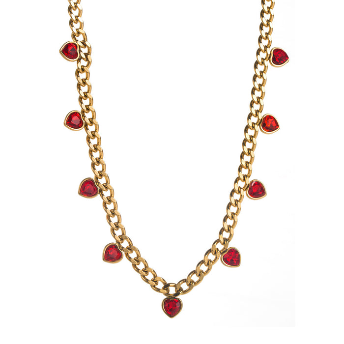 Wholesale Fashion Color Love Rhinestone Pendant Titanium Necklace Stainless Steel Accessories