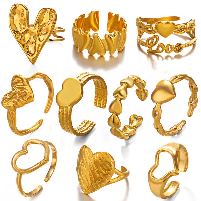 Wholesale Women's Adjustable rings Heart-Shaped Stainless steel rings