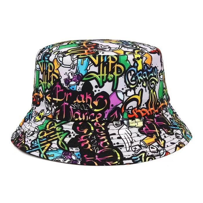Wholesale geometric graffiti retro fisherman hat printed double-sided all-match basin hat outdoor sun hat