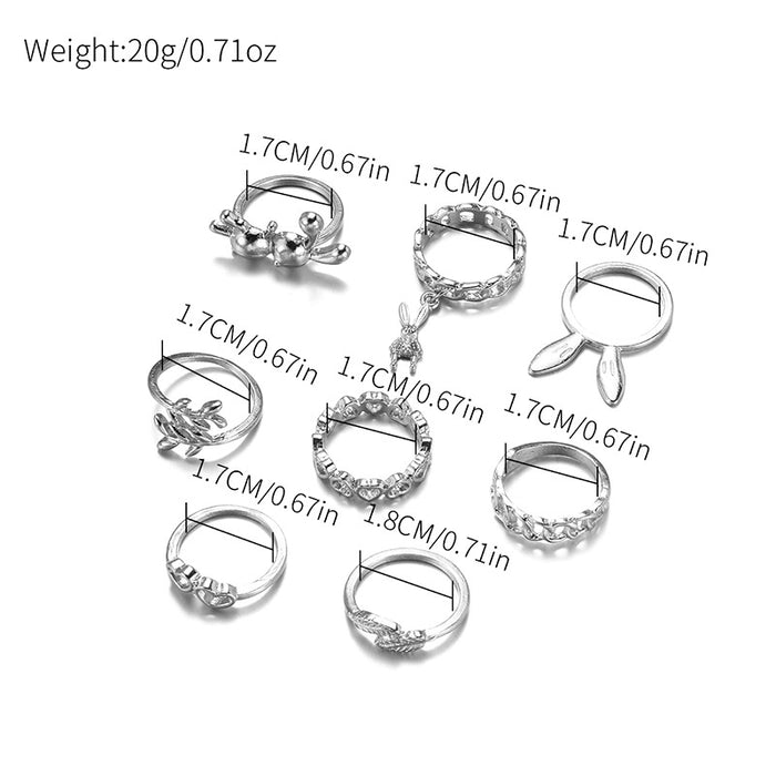 Wholesale Handmade Cute Earring Set of 8 Fashion Alloy Love Ring Leaves