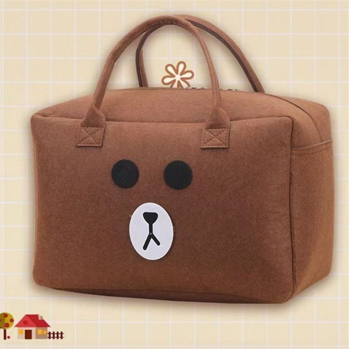 Wholesale Cartoon travel bag Felt luggage bag Large capacity cute handbag Portable hangable trolley case storage bag