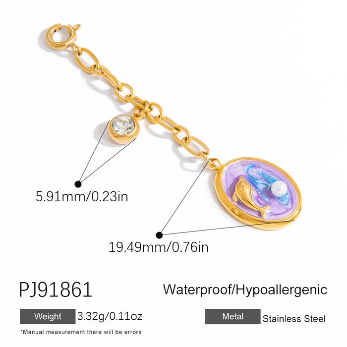 Wholesale Stainless steel bikini buckle ocean style shell rainbow oil drop pendant swimsuit pendant