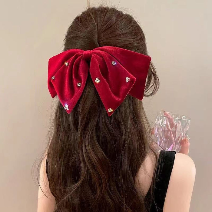 Wholesale Princess Hairpin Rhinestone Sweet Bow Tiara Velvet Back of Head Light Luxury Large Red Hairpin New Year Hair Accessories