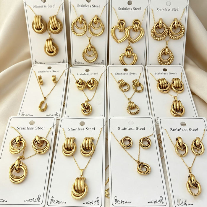 Wholesale Gold Plated Stainless Steel Geometric Necklace and Earring Set