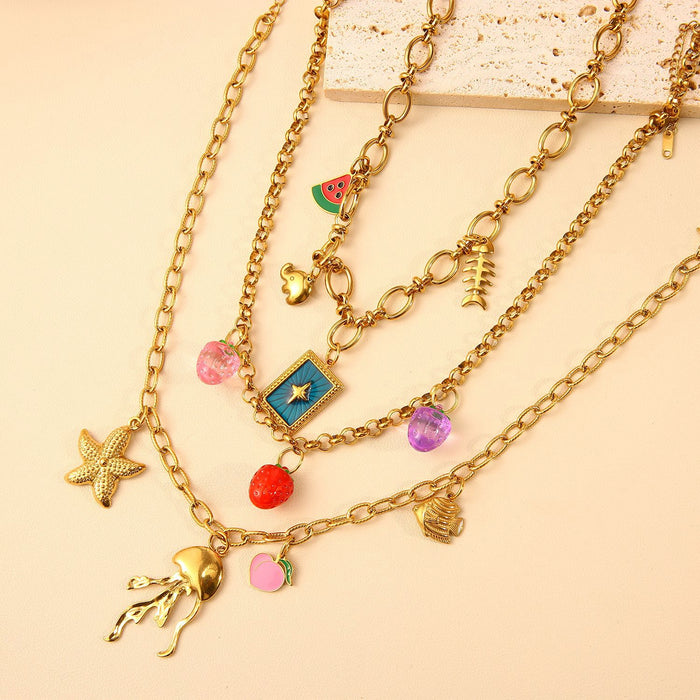 Wholesale New original design stainless steel ocean style necklace with drip oil pendant personalized accessories wholesale