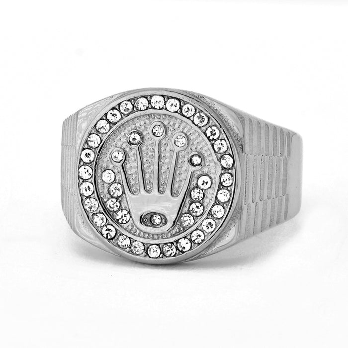 Wholesale Stainless Steel Crown Three Beads Ring Hip Hop Nightclub