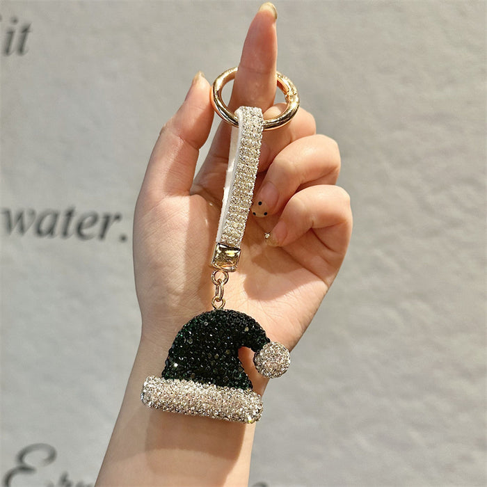 Wholesale Full Rhinestone Christmas Keychain Cartoon Christmas Tree Metal Key Ring