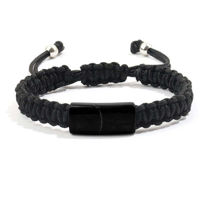 Wholesale Engraved Woven Bracelet Cross Faith Black Wax Rope Flat Knot Woven Adjustable Bracelet Magnetic Buckle Woven Bracelet