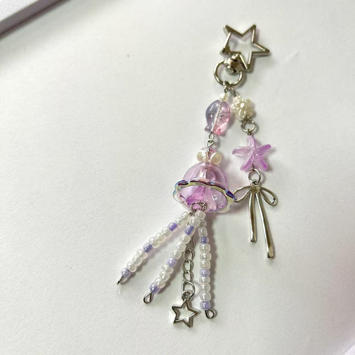 Wholesale Jellyfish Star Bow Pendant Beaded Mobile Phone Chain Pendant Small Fresh Keychain