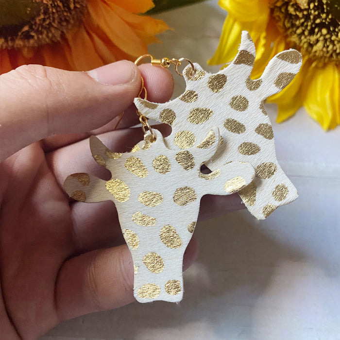 Wholesale Western retro earrings cow' s head leopard dairy cow print genuine leather horse hair denim earrings