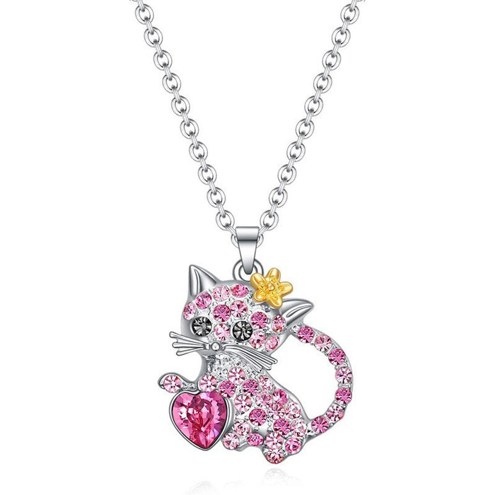 Wholesale Cute colorful cat rhinestone pendant choker necklace