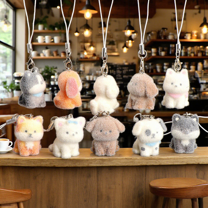 Wholesale 3D Flocked Resin Dog Pendant Mini Doll Phone Charm DIY Keychain