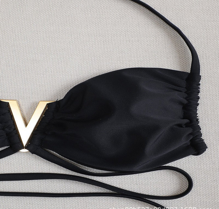 Wholesale Bikini Solid Color Strap Sexy Three Piece Swimsuit Set