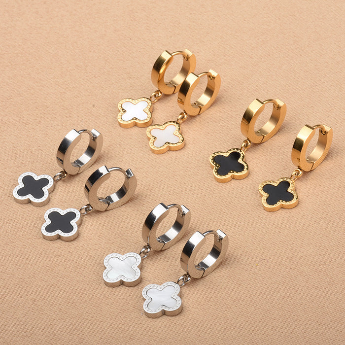 Wholesale Titanium steel short ear buckle, lucky clover earrings, versatile for women, simple and luxurious, gold edging